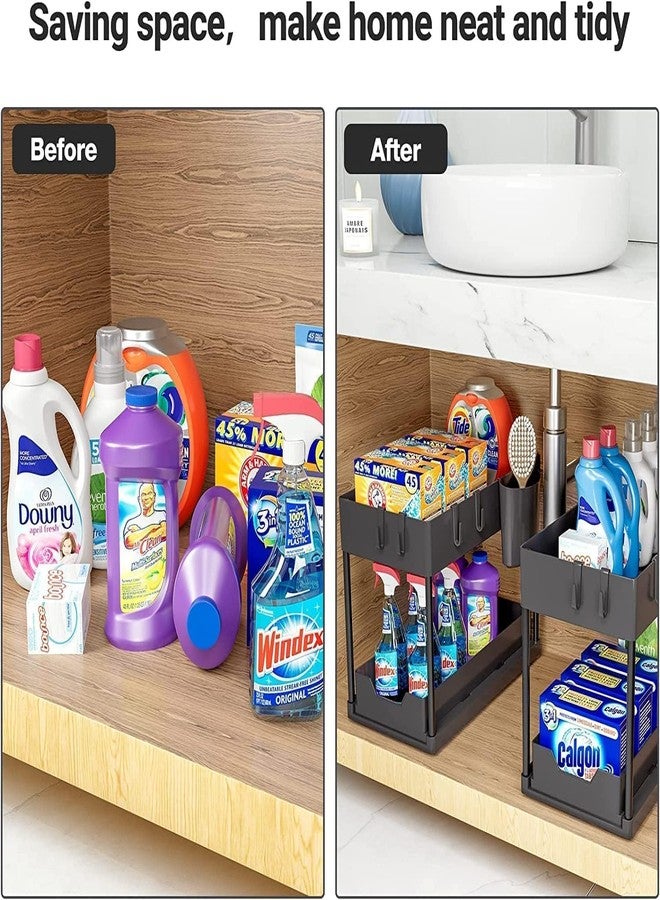 CARTSHOPPER Under Sink Organizers,Expandable Cabinet Shelf Organizer 2 Tier Under Storage Rack with Removable Panels,Multi-Use for Under Kitchen Bathroom Sink Organizers and Storage (Black) - Image 4