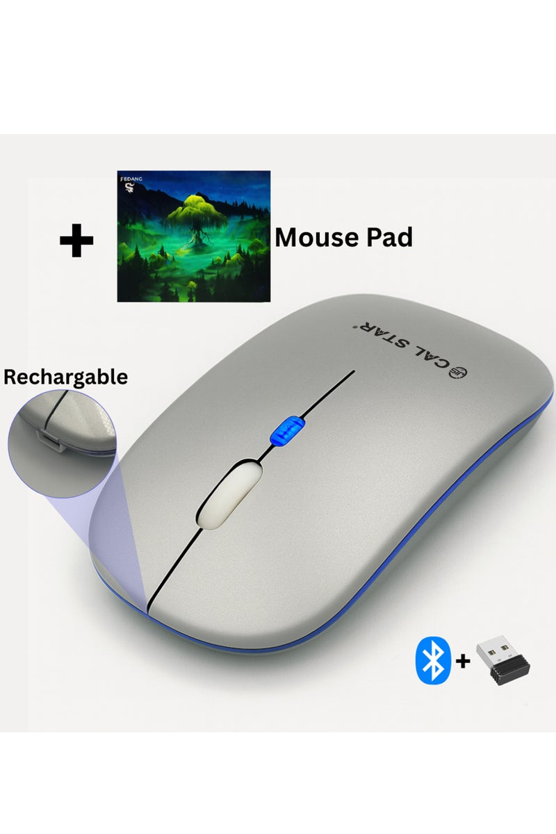 CAL STAR HK-60 Rechargeable Bluetooth Wireless Mouse with Mouse Pad–Silent Click RGB Backlit, 2.4 GHz USB & Bluetooth, 1600 DPI, 4 Buttons, Ergonomic Optical Design, Wireless Mouse for Laptop, PC, Mac, and Gaming–Quiet, Multi-Device Compatible - Image 1