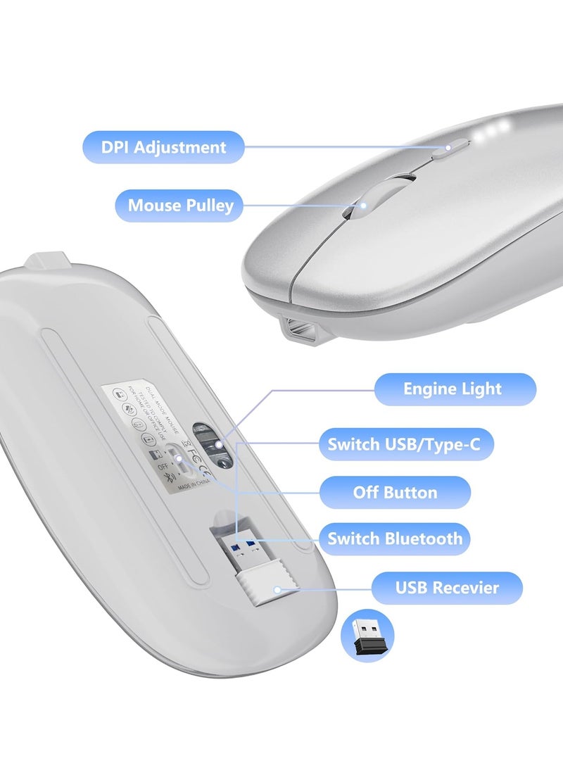 CAL STAR HK-60 Rechargeable Bluetooth Wireless Mouse with Mouse Pad–Silent Click RGB Backlit, 2.4 GHz USB & Bluetooth, 1600 DPI, 4 Buttons, Ergonomic Optical Design, Wireless Mouse for Laptop, PC, Mac, and Gaming–Quiet, Multi-Device Compatible - Image 4