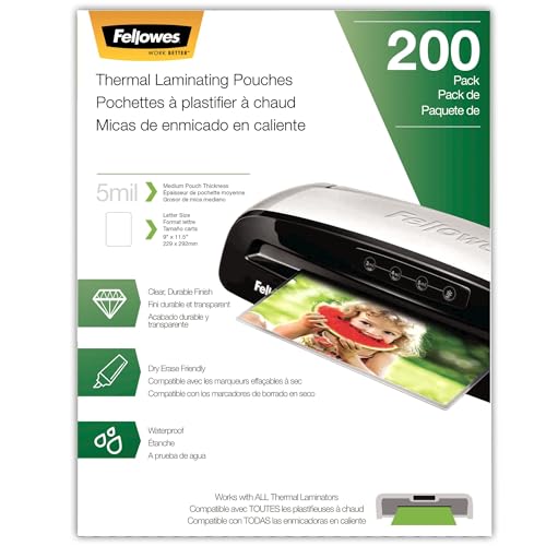 Fellowes Thermal Laminating Pouches, Letter Size Sheets, 5mil 200pk, Clear (5743601) - Image 2