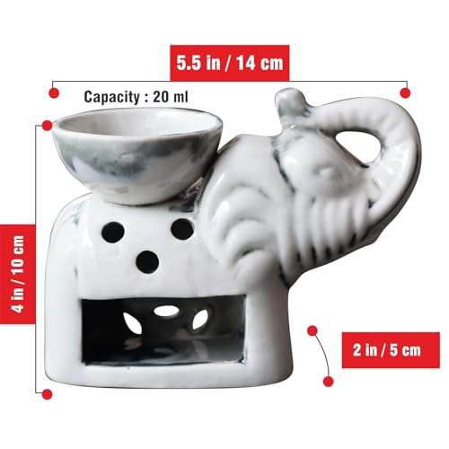 Pure Source India Ceramic Elephant Aroma Oil Burner – Essential Oil Diffuser with Tealight Candle Holder for Home Fragrance, Diwali Gifting, Meditation & Decoration (White) - Image 3