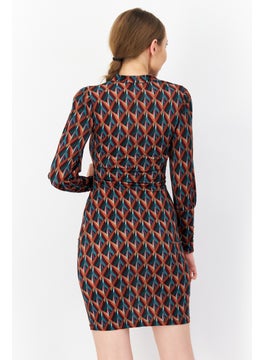 promod Women Allover Print Mini Dress, Brown Combo  - Image 3