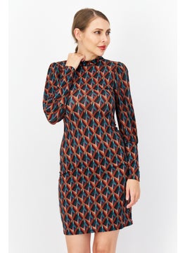 promod Women Allover Print Mini Dress, Brown Combo  - Image 1