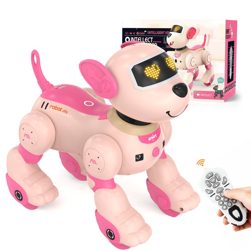 PRANITE Robot Dog Toy for Kids RC Smart Programmable Robotic Puppy Interactive Touch Music Remote Control Follow Mode Fun STEM Educational Learning Toy Rechargeable Pink AI - Image 3
