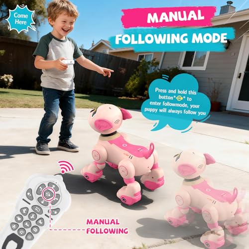 PRANITE Robot Dog Toy for Kids RC Smart Programmable Robotic Puppy Interactive Touch Music Remote Control Follow Mode Fun STEM Educational Learning Toy Rechargeable Pink AI - Image 5