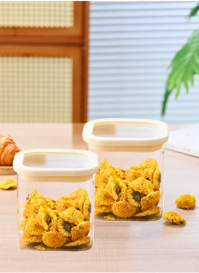 1Chase Square Storage Jars 1100ML – Set of 2 | Airtight & Stackable Borosilicate Glass Jars with Silicone Lids for Kitchen Pantry, Snacks, Spices, and Dry Food