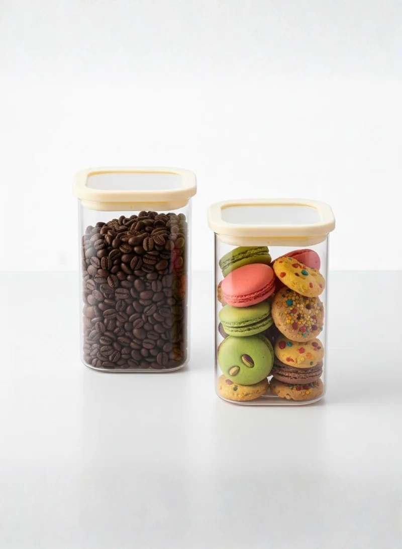 1Chase Square Storage Jars 1100ML – Set of 2 | Airtight & Stackable Borosilicate Glass Jars with Silicone Lids for Kitchen Pantry, Snacks, Spices, and Dry Food