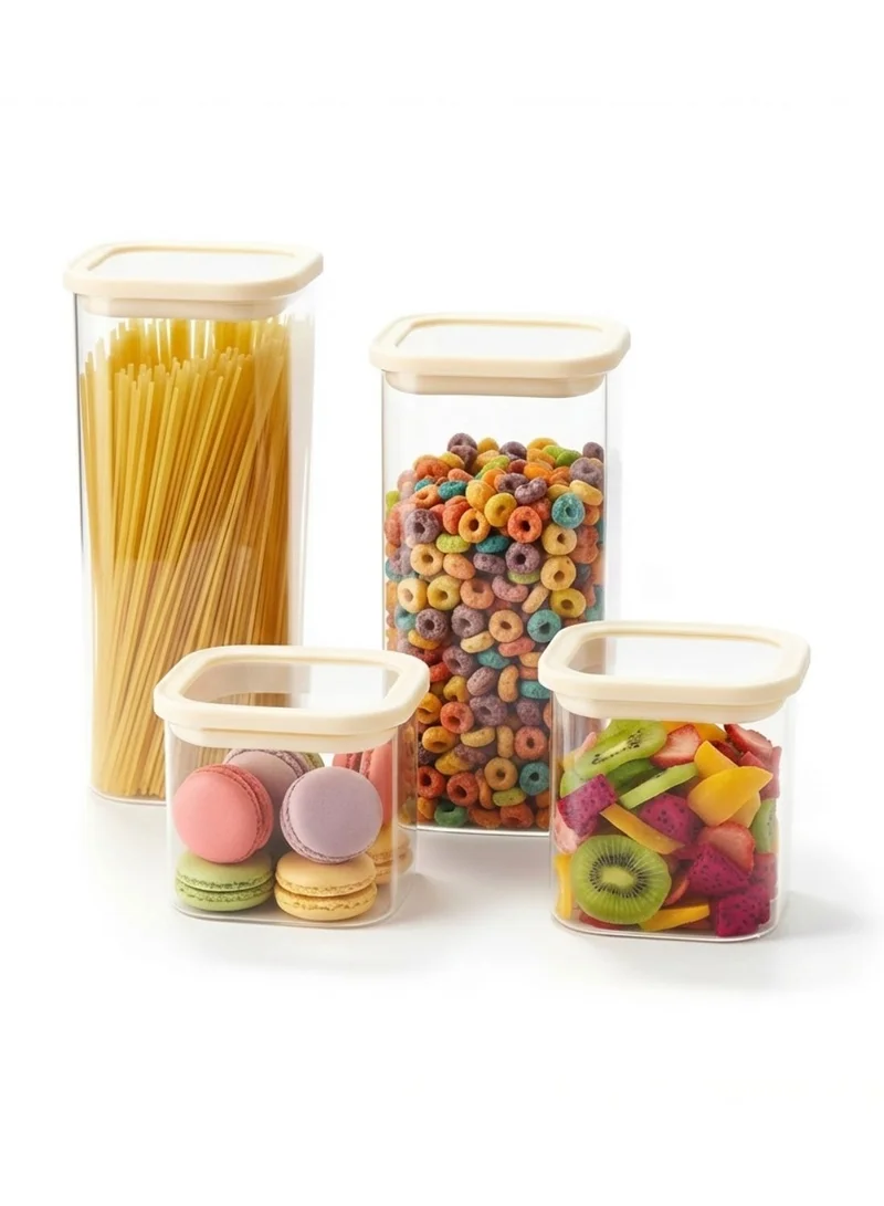 1Chase 1100 Square Storage Jars 1100ML – Set of 2 | Airtight & Stackable Borosilicate Glass Jars with Silicone Lids for Kitchen Pantry, Snacks, Spices, and Dry Food  | Best Price UAE