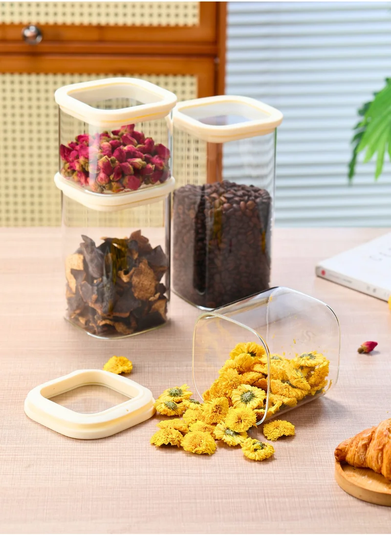 1Chase Square Storage Jars 1100ML – Set of 2 | Airtight & Stackable Borosilicate Glass Jars with Silicone Lids for Kitchen Pantry, Snacks, Spices, and Dry Food