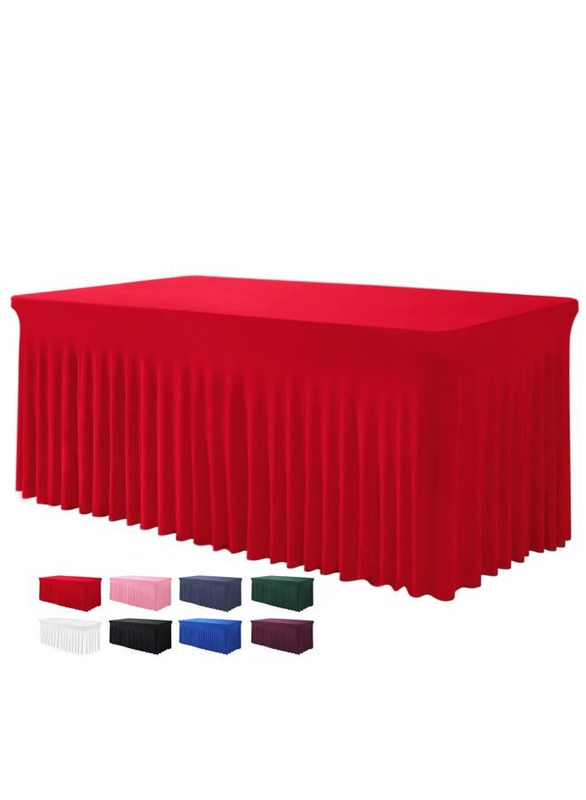 BDDC Table Skirts for Rectangle Tables 6ft - One-Piece Red Table Covers for 6 Foot Tables, Wrinkle Resistant Ruffles Elastic Table Cover and Table Skirt for Banquets, Weddings, Parties - Image 1