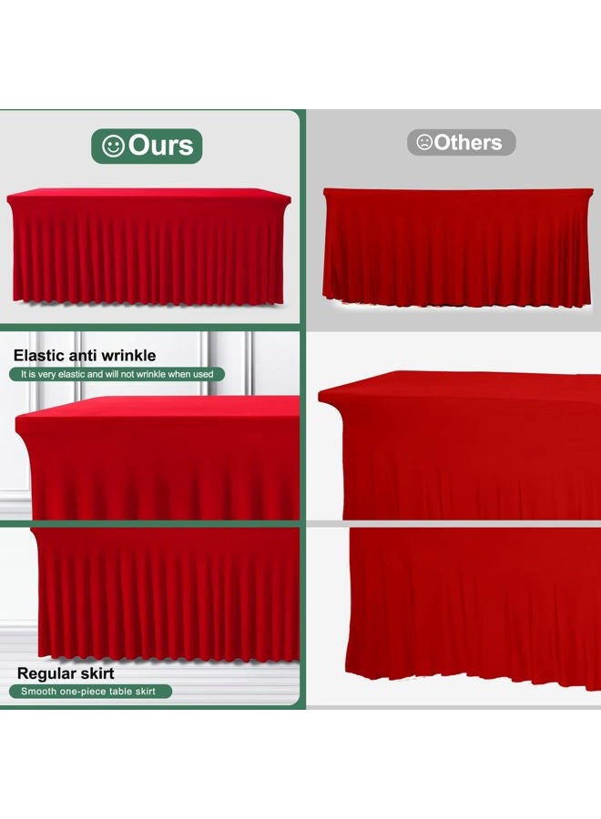 BDDC Table Skirts for Rectangle Tables 6ft - One-Piece Red Table Covers for 6 Foot Tables, Wrinkle Resistant Ruffles Elastic Table Cover and Table Skirt for Banquets, Weddings, Parties - Image 4