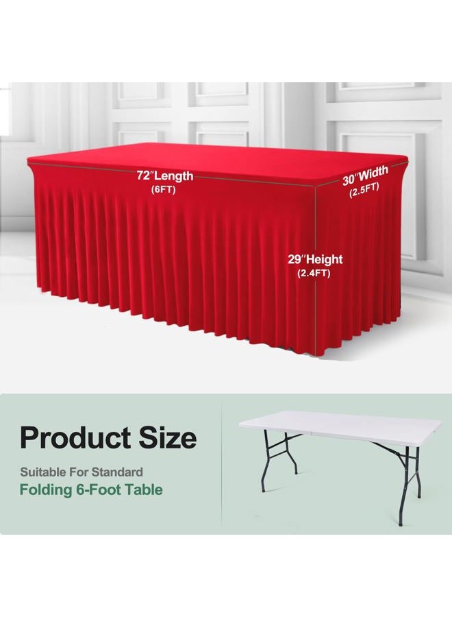 BDDC Table Skirts for Rectangle Tables 6ft - One-Piece Red Table Covers for 6 Foot Tables, Wrinkle Resistant Ruffles Elastic Table Cover and Table Skirt for Banquets, Weddings, Parties - Image 3