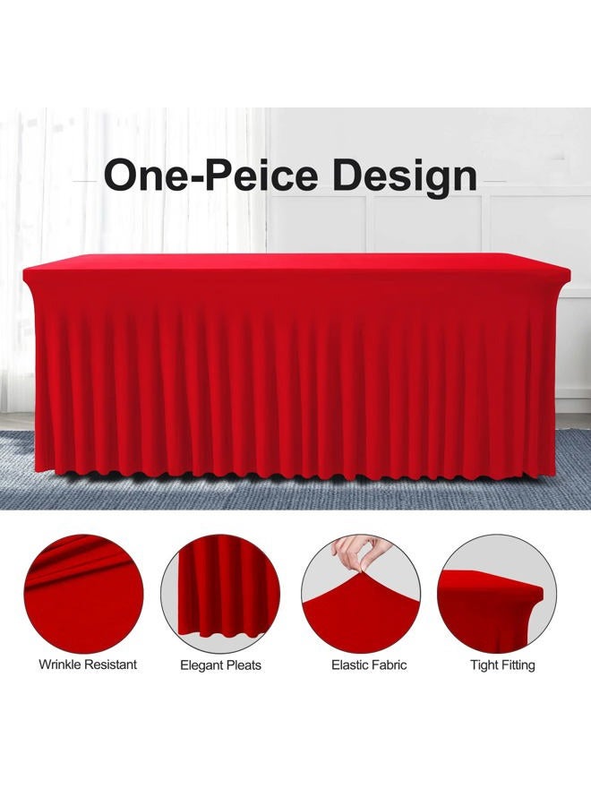 BDDC Table Skirts for Rectangle Tables 6ft - One-Piece Red Table Covers for 6 Foot Tables, Wrinkle Resistant Ruffles Elastic Table Cover and Table Skirt for Banquets, Weddings, Parties - Image 2