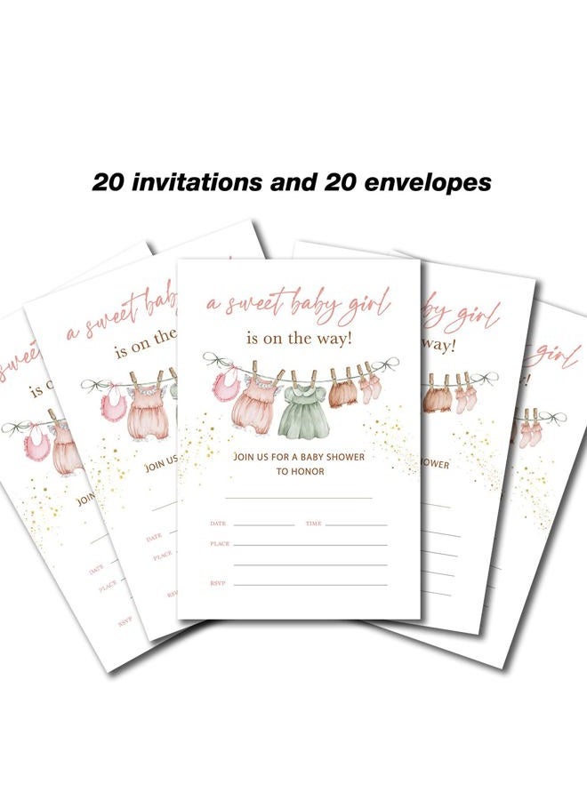YIDOU Boho Girl Baby Clothes Baby Shower Party Invitations Girl Baby Shower Party Fill In Invites Cards 20 Invitations and Envelopes (Double Sided) - Image 4