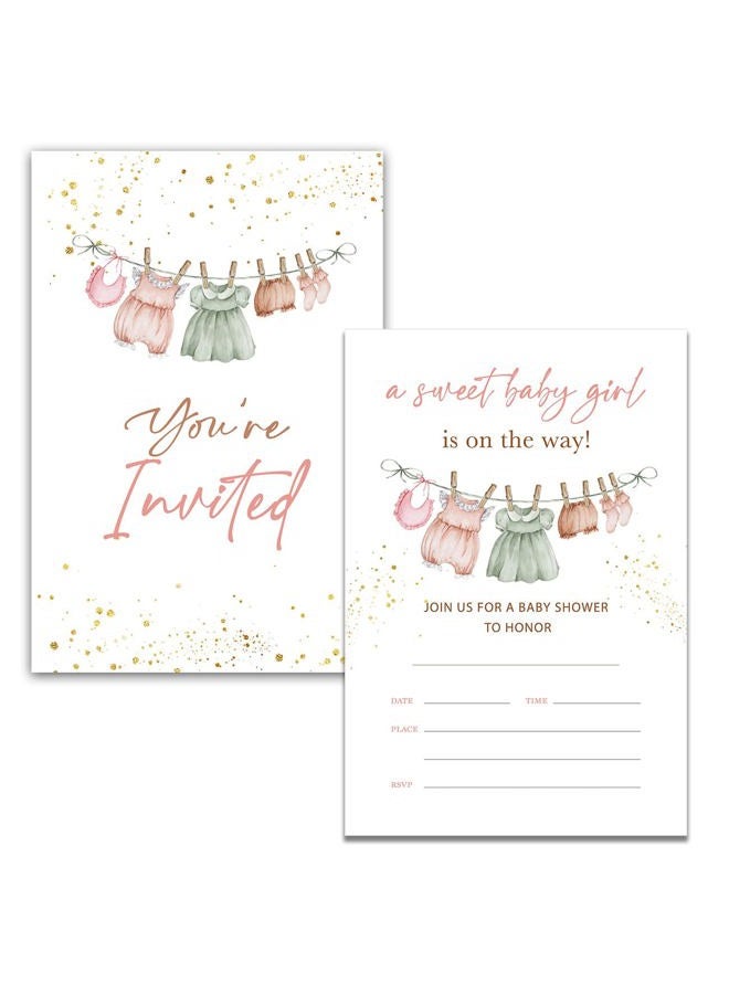 YIDOU Boho Girl Baby Clothes Baby Shower Party Invitations Girl Baby Shower Party Fill In Invites Cards 20 Invitations and Envelopes (Double Sided) - Image 2