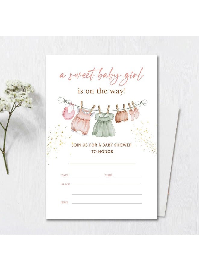 YIDOU Boho Girl Baby Clothes Baby Shower Party Invitations Girl Baby Shower Party Fill In Invites Cards 20 Invitations and Envelopes (Double Sided) - Image 3