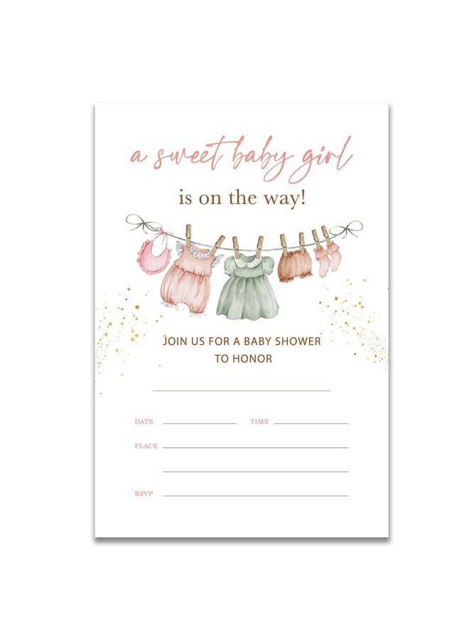 YIDOU Boho Girl Baby Clothes Baby Shower Party Invitations Girl Baby Shower Party Fill In Invites Cards 20 Invitations and Envelopes (Double Sided) - Image 1