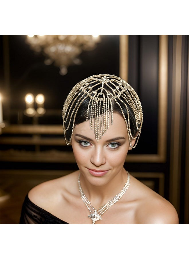 CROWN GUIDE - 1920S Accessories For Women Roaring 20S Gatsby Headpiece Flapper Headband Rhinestone Wedding Hair Pieces For Brides Gold - Image 1