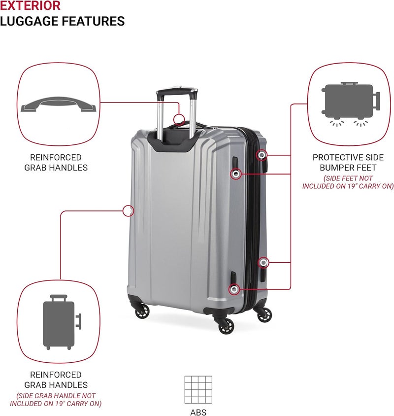 SwissGear 3750 Hardside Luggage with Spinner Wheels Silver 2Piece Set 18523 - Image 3