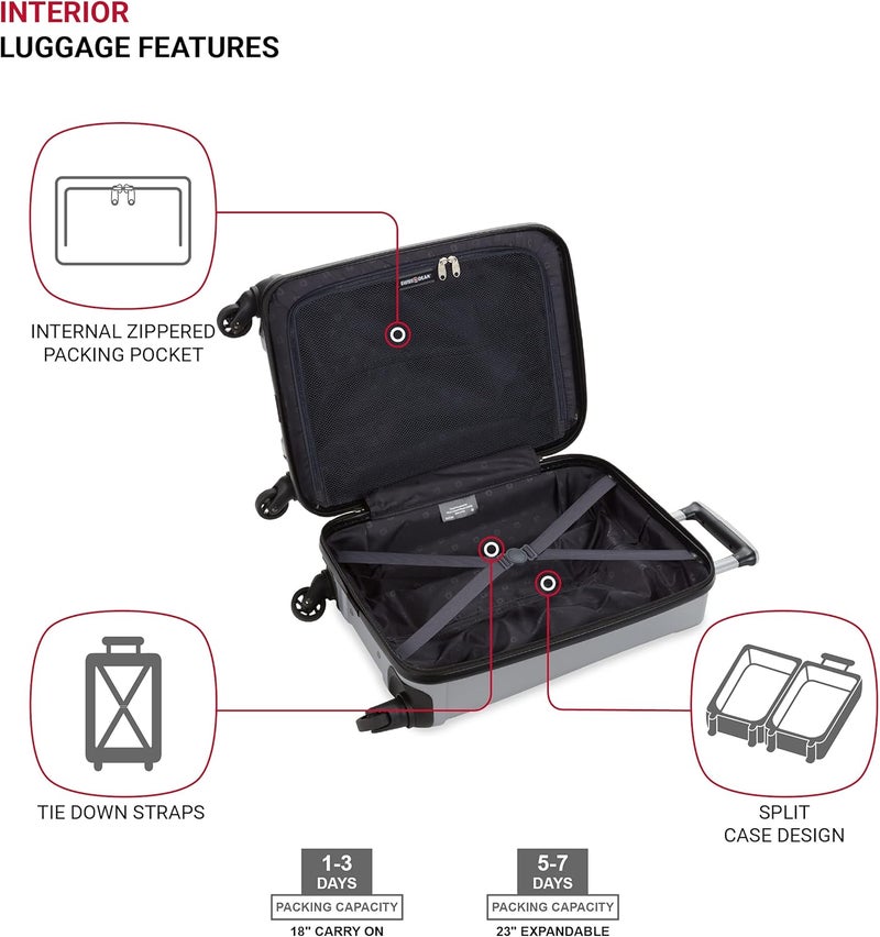 SwissGear 3750 Hardside Luggage with Spinner Wheels Silver 2Piece Set 18523 - Image 4