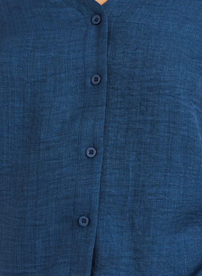 Styli Solid V-Neck Buttoned Regular Fit Shirt