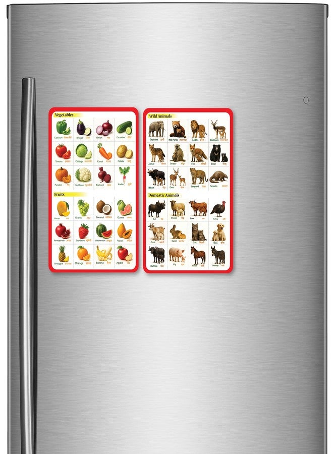 Windup Magnetic Fridge Learning Sheets for Kids – Fruits, Vegetables & Animal Fridge Magnets, English Hindi Bilingual, Bendable A5 Size (15x23 cm), 2 Pack – Set A - Image 2