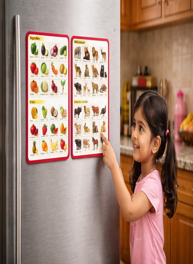 Windup Magnetic Fridge Learning Sheets for Kids – Fruits, Vegetables & Animal Fridge Magnets, English Hindi Bilingual, Bendable A5 Size (15x23 cm), 2 Pack – Set A - Image 3