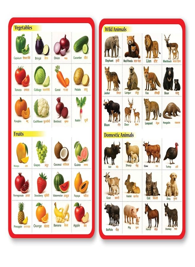Windup Magnetic Fridge Learning Sheets for Kids – Fruits, Vegetables & Animal Fridge Magnets, English Hindi Bilingual, Bendable A5 Size (15x23 cm), 2 Pack – Set A - Image 1