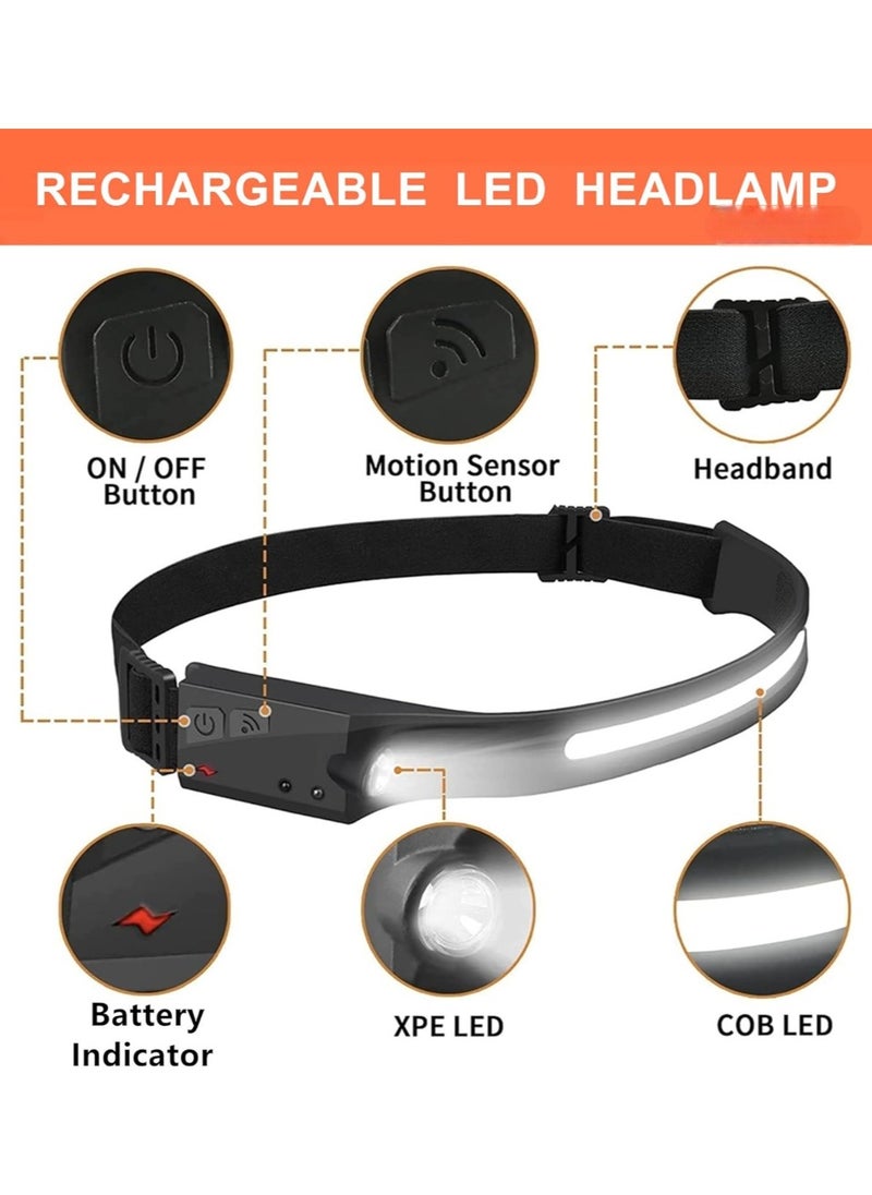 Generic Rechargeable LED Headlamp with Motion Sensor Waterproof Wide Beam Lightweight for Camping & Running  - Image 2