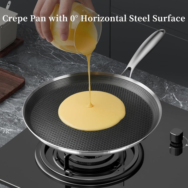 Innerwell Nonstick Crepe Pan 10 inch Stainless Steel Crepe Pan Honeycomb Coating Flat Skillet Tawa Dosa Tortilla Pan,Omelet Pan with All Stove Tops Available, Induction Compatible - Image 4