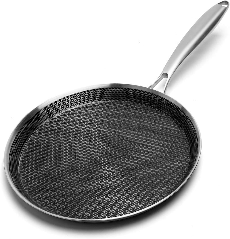 Innerwell Nonstick Crepe Pan 10 inch Stainless Steel Crepe Pan Honeycomb Coating Flat Skillet Tawa Dosa Tortilla Pan,Omelet Pan with All Stove Tops Available, Induction Compatible - Image 1