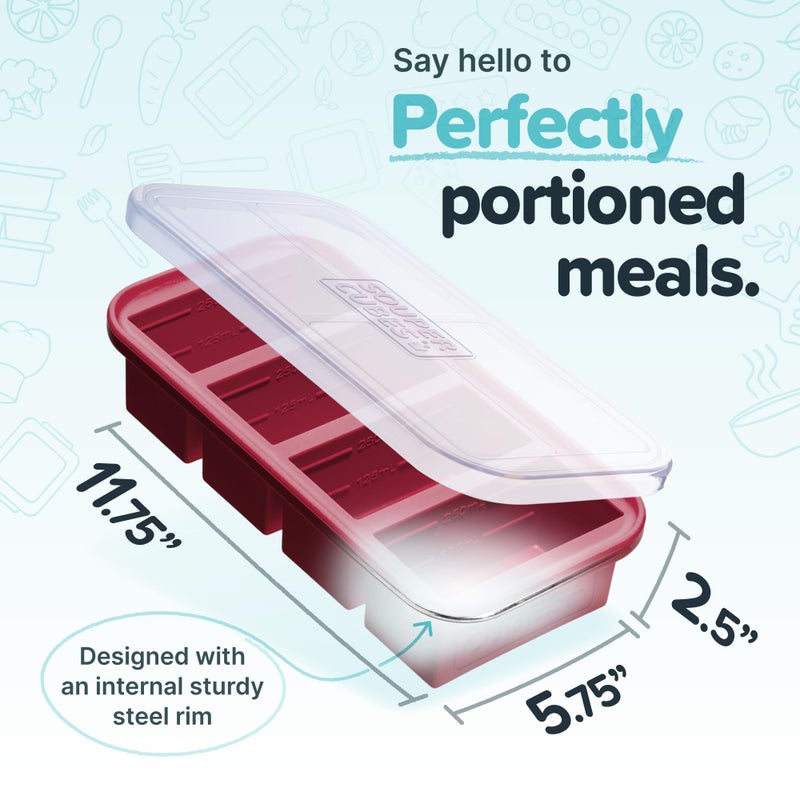 Souper Cubes 1 Cup Silicone Freezer Molds With Lids - Easy Meal Prep Container and Kitchen Storage Solution - Silicone Freezer Trays With Lids for Food  Sauces  Desserts and More - Cranberry - 1-Pack - Image 2