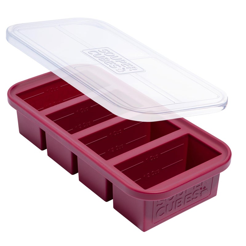 Souper Cubes 1 Cup Silicone Freezer Molds With Lids - Easy Meal Prep Container and Kitchen Storage Solution - Silicone Freezer Trays With Lids for Food  Sauces  Desserts and More - Cranberry - 1-Pack - Image 1