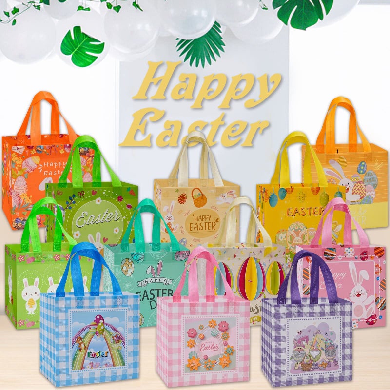 Fayayuan 12PCS Easter Gift Bags Large Reusable Bunny Egg Easter Basket Tote Bags,Non-Woven Easter Treat Bags for Gifts Wrapping, Egg Hunt Game, Easter Party Supplies, 8.3Ã—7.9Ã—5.9inch - Image 3