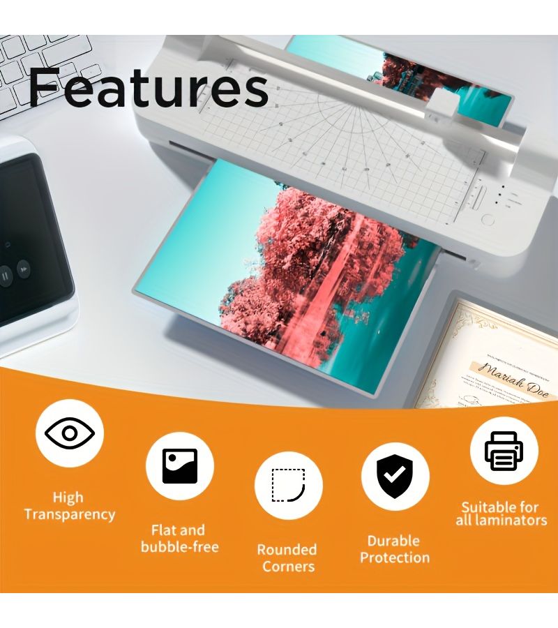 A6 Glossy Clear Thermal Laminating Pouches 100 Pack For Photos And Documents Dust And Stain Protection High Transparency Flat Bubble Free Rounded Corners Durable Polyethylene Terephthalate Ideal For All Laminators Laminating Supplies Glossy Finish - Image 3