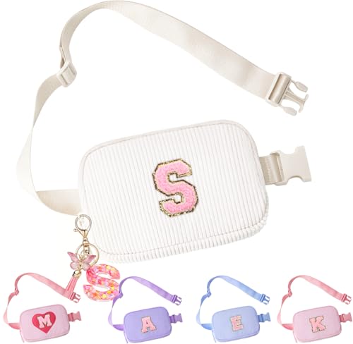 Kejea Birthday Gifts for Teenager Girls Kids - Personalized Belt Bag for Girls Women Fashion Waist Packs Trendy Travel Fanny Pack Crossbody Bags with with Initial Letter Patch Cute Stuff S - Image 1