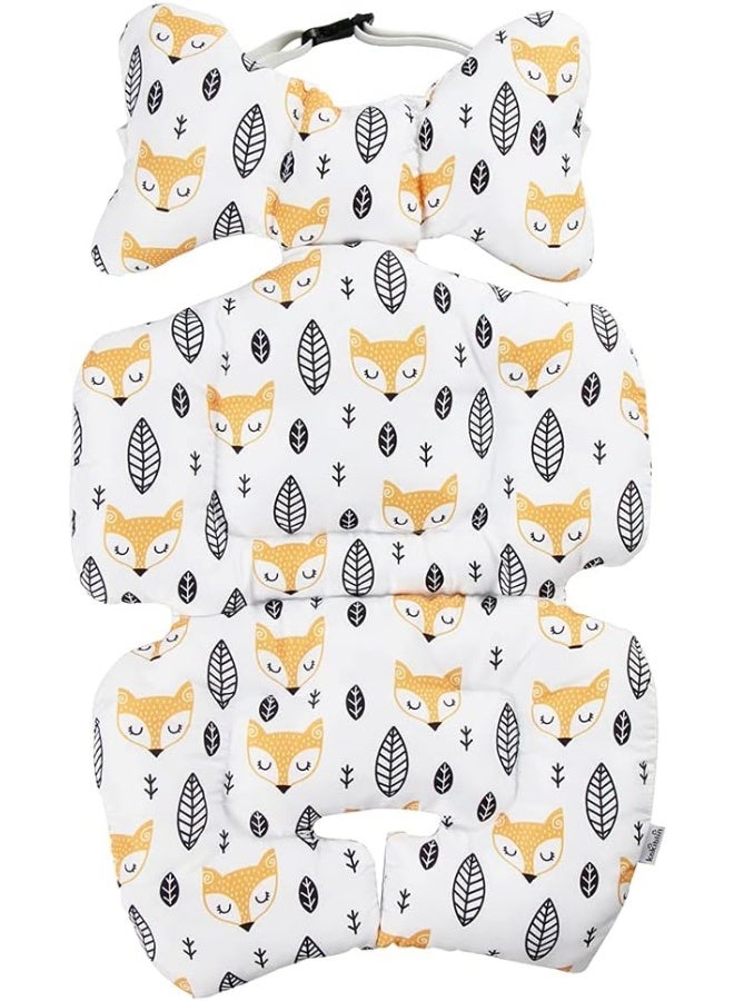 KAKIBLIN Toddler Car Seat Insert, Baby Stroller Liner Head and Body Support Pillow, Toddler Seat Pad Carseat Neck Support Cushion for Toddler, Yellow Fox - Image 1