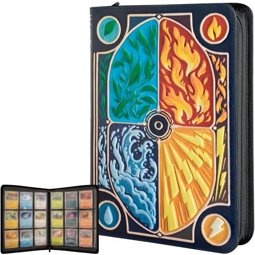 lynx 3D Card Binder for Pokemon Stunning 3D Raised Elemental Design in PU Leather with Zipper Includes 9 Pocket Pages for 360 Cards Great Sleeve AlbumTCG HolderTrading Card Collection Book Gift - Image 1