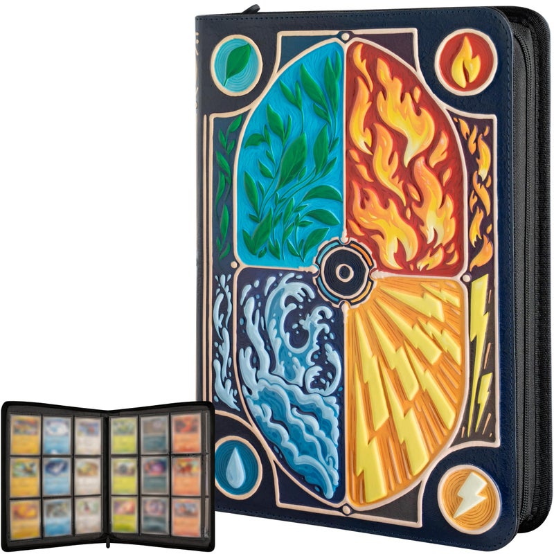 lynx 3D Card Binder for Pokemon Stunning 3D Raised Elemental Design in PU Leather with Zipper Includes 9 Pocket Pages for 360 Cards Great Sleeve AlbumTCG HolderTrading Card Collection Book Gift - Image 2