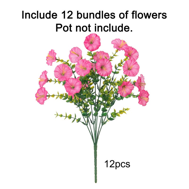 HyeFlora Artificial Flowers for Outdoors Fake Plants Outside Decoration, 12 Bundles Silk Pink Morning Glory with Eucalyptus UV Resistant Look Real Faux Flowers for Planter Front Door Yard Gardens Home - Image 4
