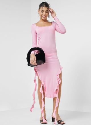 Ruffled Hem Midi Dress