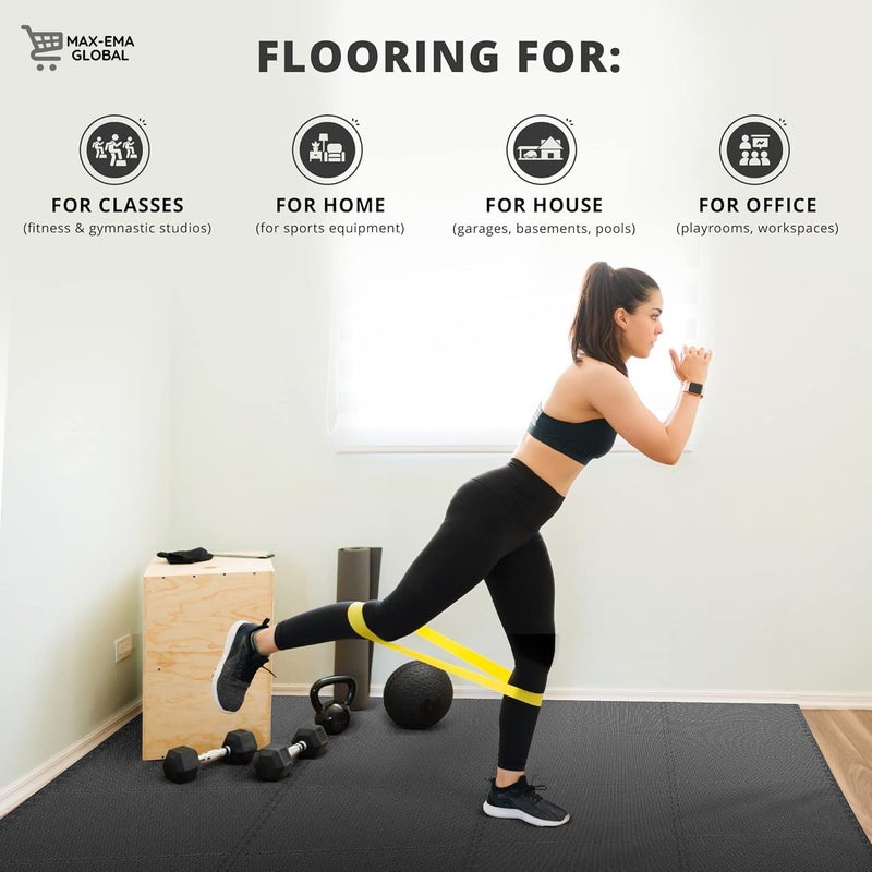 MAX-EMA GLOBAL Interlocking Foam Floor Tiles Black 40x40x1cm Pack of 18 For Home Gym, Exercise Floor Mat, Workout Equipment, Play Area Soft Foam Mat And House Gym Flooring Water Resistant - Image 4