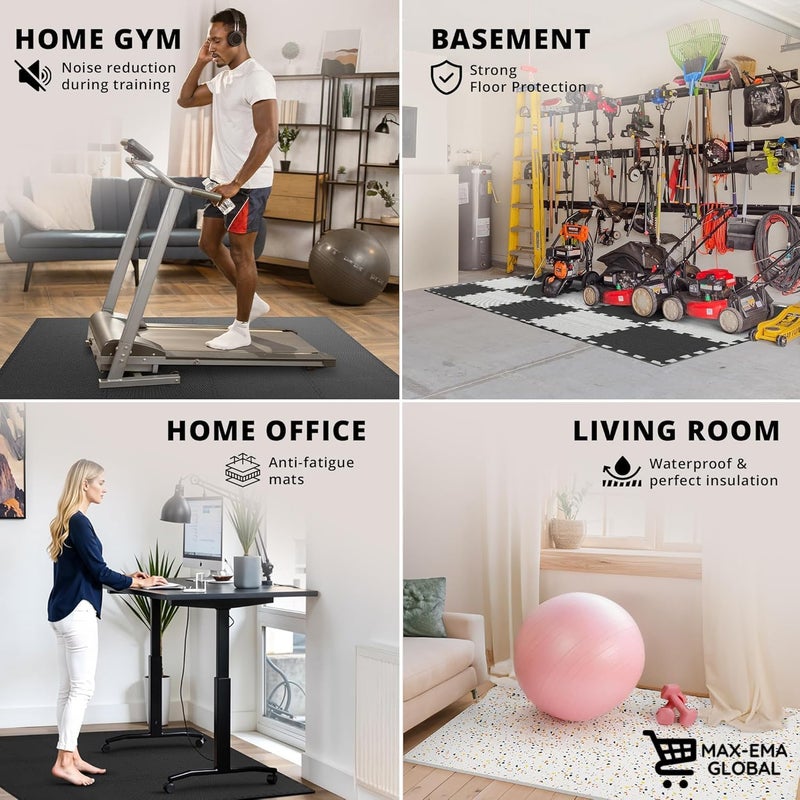 MAX-EMA GLOBAL Interlocking Foam Floor Tiles Black 40x40x1cm Pack of 18 For Home Gym, Exercise Floor Mat, Workout Equipment, Play Area Soft Foam Mat And House Gym Flooring Water Resistant - Image 3