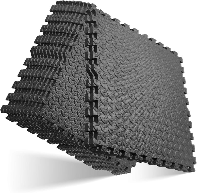 MAX-EMA GLOBAL Interlocking Foam Floor Tiles Black 40x40x1cm Pack of 18 For Home Gym, Exercise Floor Mat, Workout Equipment, Play Area Soft Foam Mat And House Gym Flooring Water Resistant - Image 1