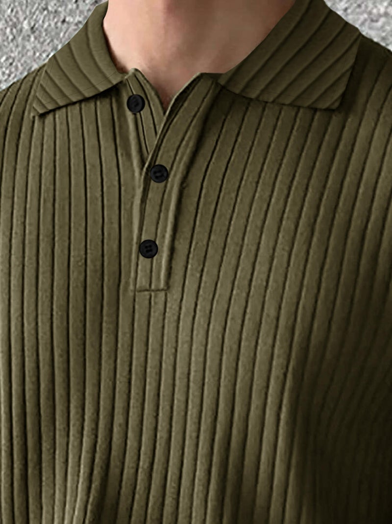Noble Monk Solid Polo Neck Tshirt | Collar Tshirts | Half Sleeves | Plain-Regular Fit Textured Tshirt for Man Olive Green - Image 3