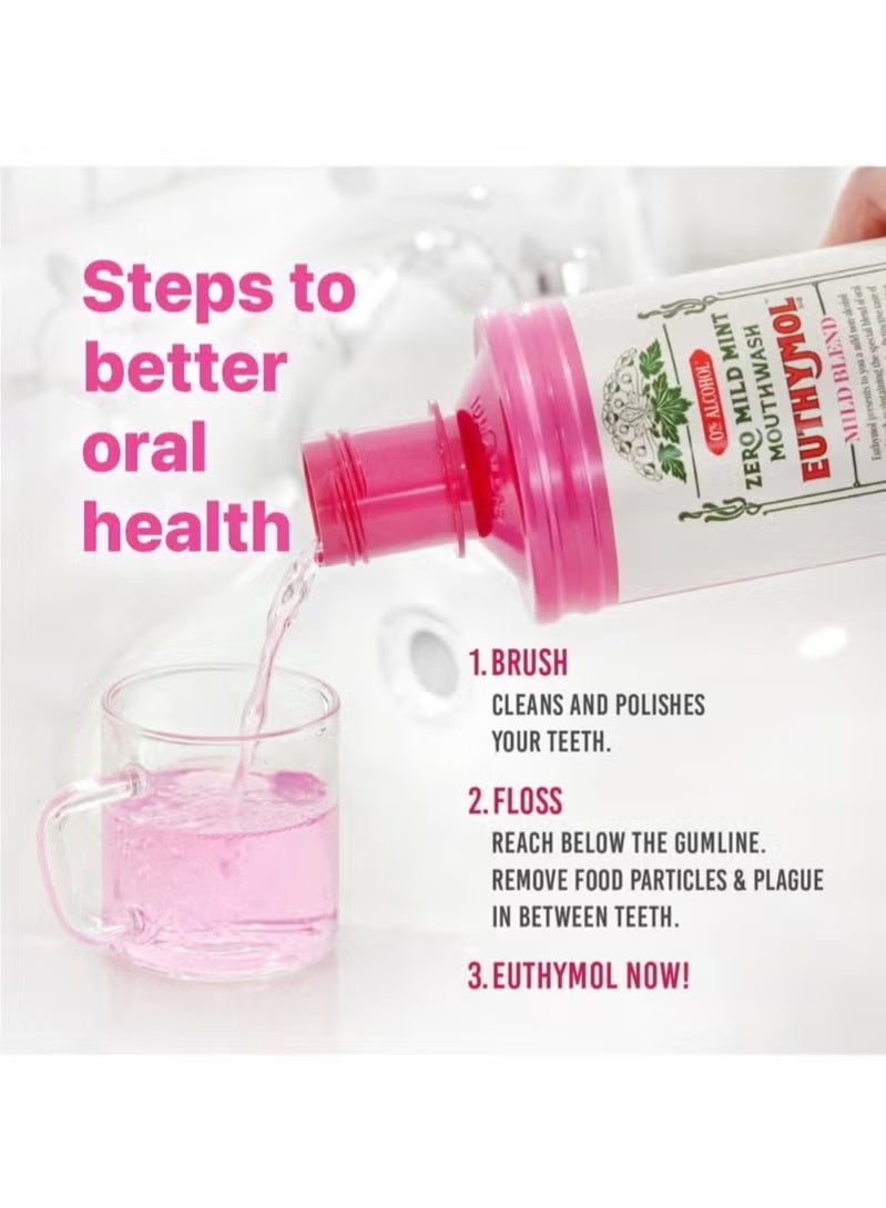 Euthymol Mouthwash Mild Mint 500ml, Contains Fluoride Alcohol-Free, Distinctive Strong Taste Flavour, Reduce Plaque Gingival Clean Healthy Teeth Gums, Freshens Breath Refreshing Daily Oral Dental Care - Image 3