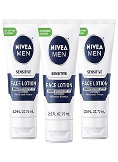 NIVEA MEN Sensitive Face Lotion With Spf 15 Broad Spectrum Sunscreen 3 Pack Of 2.5 Fl Oz Tubes  - Image 1