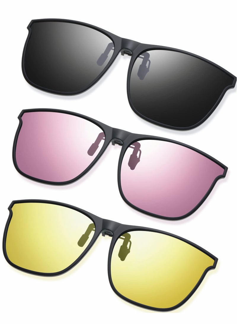 Polarized Clip-on Sunglasses for Men and Women, 3 Pairs Anti-glare TR90 Frame, High Definition Vision for Driving - Image 1