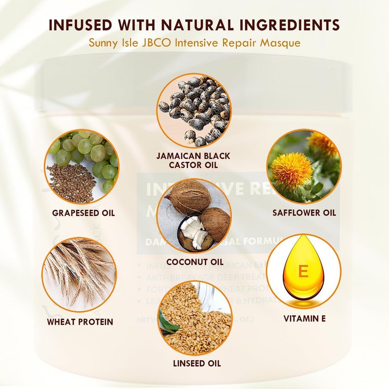 Sunny Isle Jamaican Castor Oil Intensive Repair Masque, Black, Coconut, 16 Fl Oz - Image 2