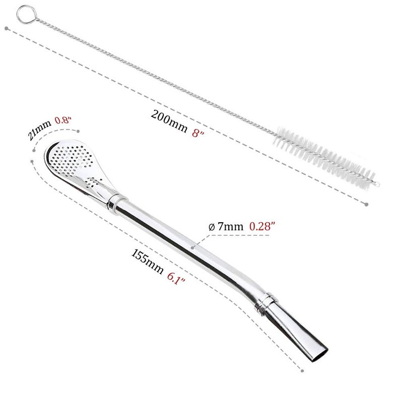 GFDesign Yerba Mate Bombilla Gourd Drinking Filter Straws 304 Food-Grade 18/8 Stainless Steel - Set of 2 with Cleaning Brush - 6.1" Long - Image 4